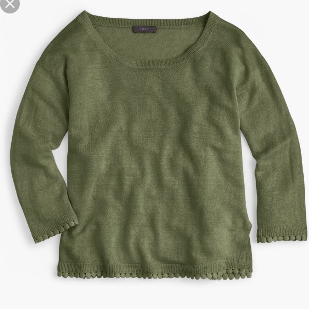 J. Crew Linen Pom Pom Sweater Green